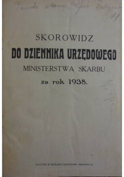 Skorowidz do dziennika urzędowego ministra skarbu, 1938r.