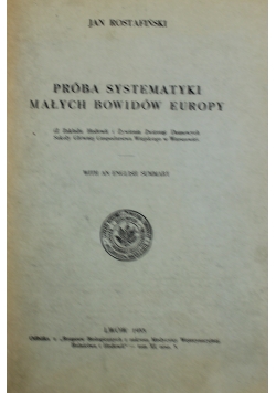 Próba systematyki małych bowidów Europy 1933 r