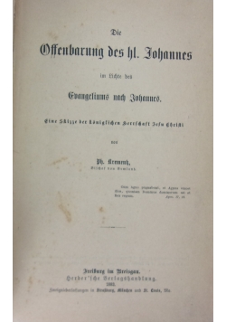 Die Offenbarung des hl. Johannes im Lichte des Evangeliums nach Johanes, 1883 r.