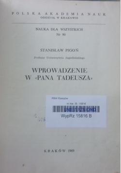 Wprowadzenie w Pana Tadeusza