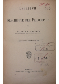Lehrbuch der Gesichichte der Philosophie, 1919 r.