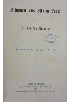 Stimmen aus Maria-Laach katholische Blätter, 1885 r.