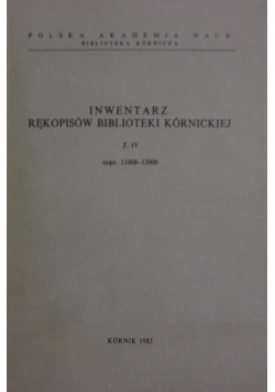 Inwentarz rękopisów biblioteki kórnickiej Z. IV