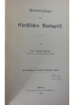 Grundzüge der Christlichen Apologetik. 1887 r.
