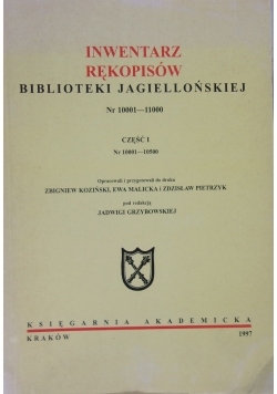 Inwentarz rękopisów, biblioteki jagiellońskiej, część I , nr 10001-10500