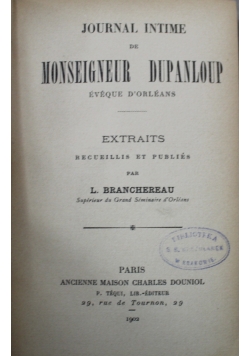 Journal Intime de Monseigneur Dupanloup 1902 r.