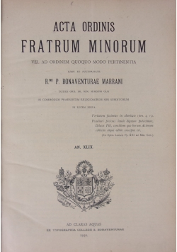 Acta Ordinis Fratrum Minorum ,1930r.
