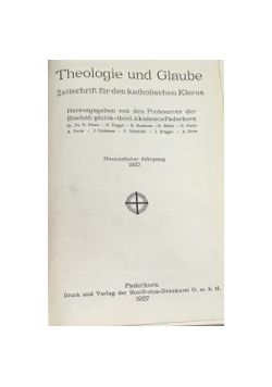 Theologie und Glaube Zeitschrift fur den katholischen Klerus, 1927 r.