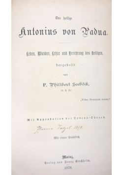Der heilge Antonius von Padua ,1878r.
