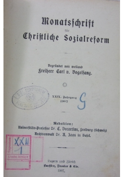 Monatsschrift fur Christliche Sozialreform, 1907 r.