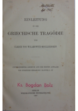 Einleitung in die griechische tragodie