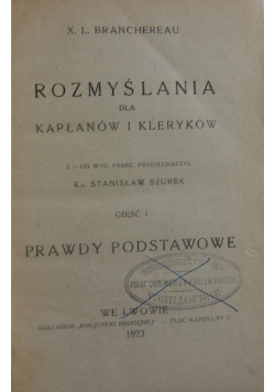 Rozmyślania dla kapłanów i kleryków, Część I, 1923 r.