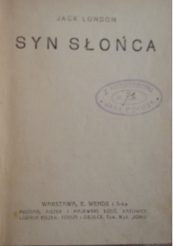 Syn słońca, 1925 r.