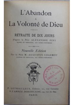 L Abandon La Volonte de Dieu 1924 r