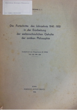 Die Fortschritte des Jahrzehnts 1941 - 1951 in der Erarbeitung