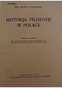 Historja filozofji w Polsce, 1930 r.