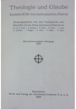 Theologie und Glaube Zeitschrift fur den katholischen Klerus 21 jahrgang, 1929 r.