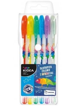 Długopisy żelowe z brokatem 6 kolorów KIDEA, nowe