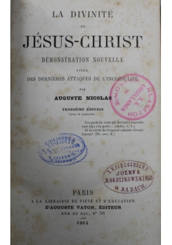 La Divinite de Jesus Christ 1864 r.