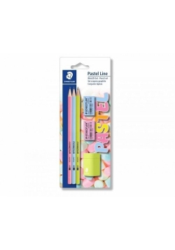 Ołówek Norica sześciokątny Pastel Line 2HB 3 sztuki + 2 gumki + temperówka