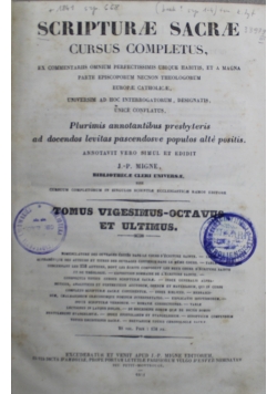 Scripturae Sacrae Cursus Completus Tomus vigesimus octavus et ultimus 1841 r.