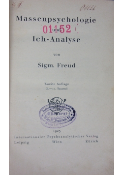 Massenpsychologie und ich - analyse von Sigm. Freud,1923r.