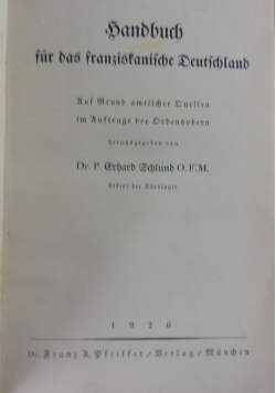 Handbuch fur das franzistanische Deutschland,1926r.