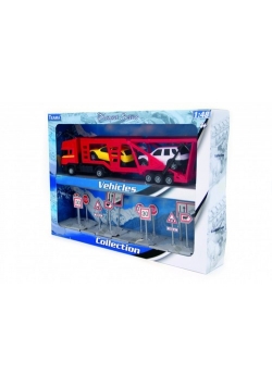 Laweta z naczepą + znaki czerwona 1:48