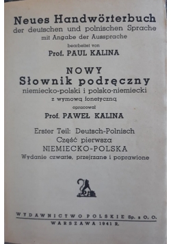 Nowy słownik podręczny niemiecko-polski i polsko-niemiecki z wymową fonetyczną, 1941 r.