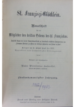 St. Franzisci Blocklein Monatschrift nr 1-12 1902r./1903r.