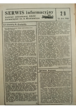 Serwis informacyjny komisji zakładowej NSZZ, Nr 29