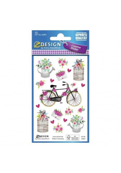 Naklejki papierowe - Kwiaty, rower
