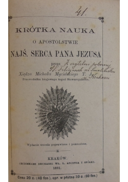 Krótka nauka o apostolstwie, 1881 r.