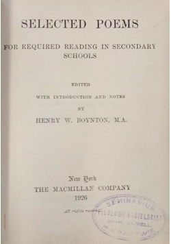 Selected poems for required reading in secondary schools, 1926 r.