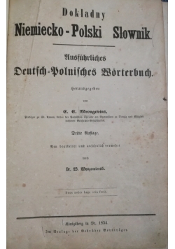 Dokładny Niemiecko- Polski Słownik, 1854 r.