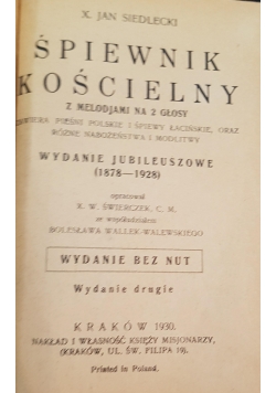 Śpiewnik Kościelny, 1930r.