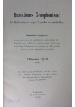 Quaestiones Xenophonteae, 1911r.