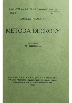 Metoda Decroly Nr 1  1926 r