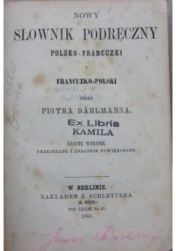 Słownik podręczny polsko-francuzki i francuzko-polski, 1868r.