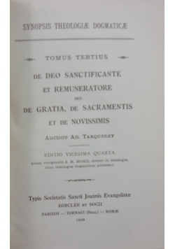 Synopsis theologiae dogmaticae, Tom III, 1938 r.