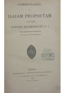 Commentarius in Isaiam Prophetam, 1887 r.