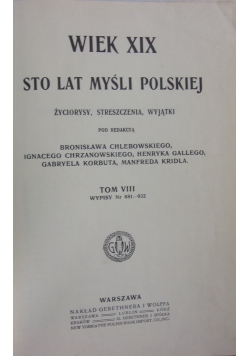 Wiek XIX sto lat myśli polskiej, 1913 r.