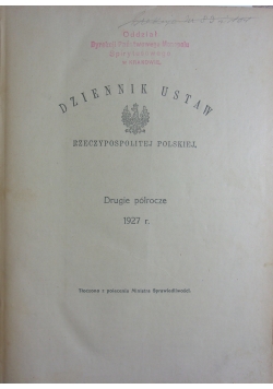 Dziennik Ustaw Rzeczypospolitej Polskiej drugie półrocze, 1927 r