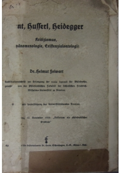 Kant,Husserl,Heidegger,1934r.