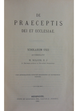 De Praeceptis Dei Et Ecclesiae, 1910r