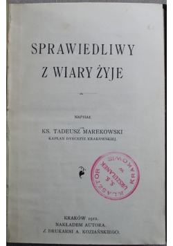 Sprawiedliwy z wiary żyje 1912