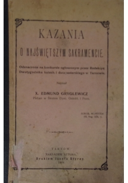 Kazania o najświętszym Sakramencie,1904r.