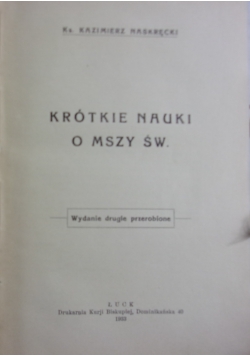 Krótkie nauki o mszy św., 1933 r.