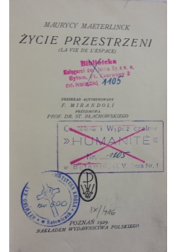 Życie przestrzeni, 1929 r.