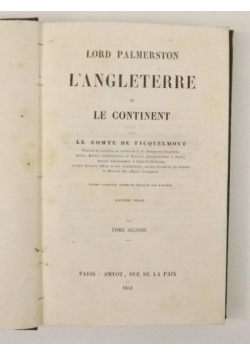 Lord Palmerston, l'Angleterre et le continent. 1852 r.